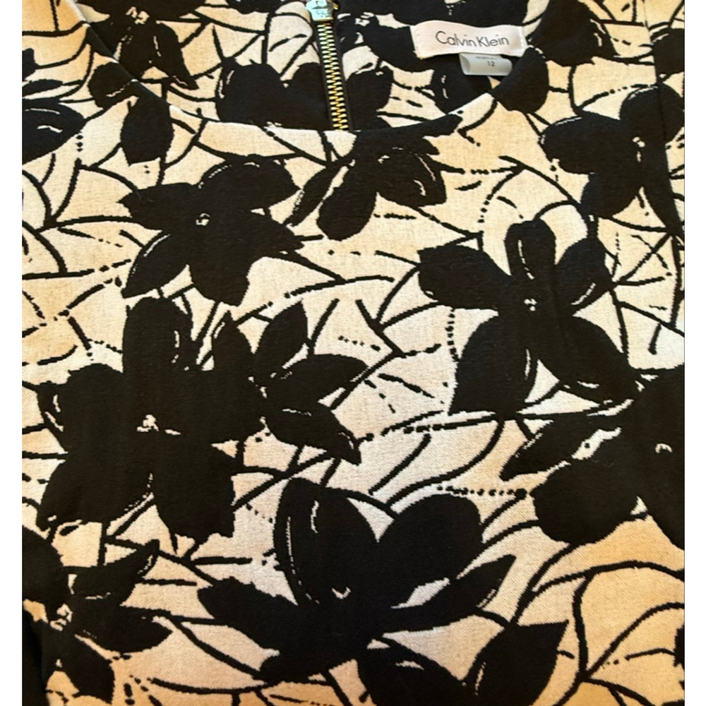 Calvin Klein Black & White Floral Sleeveless Sheath Dress Size 12 - Picture 3 of 11